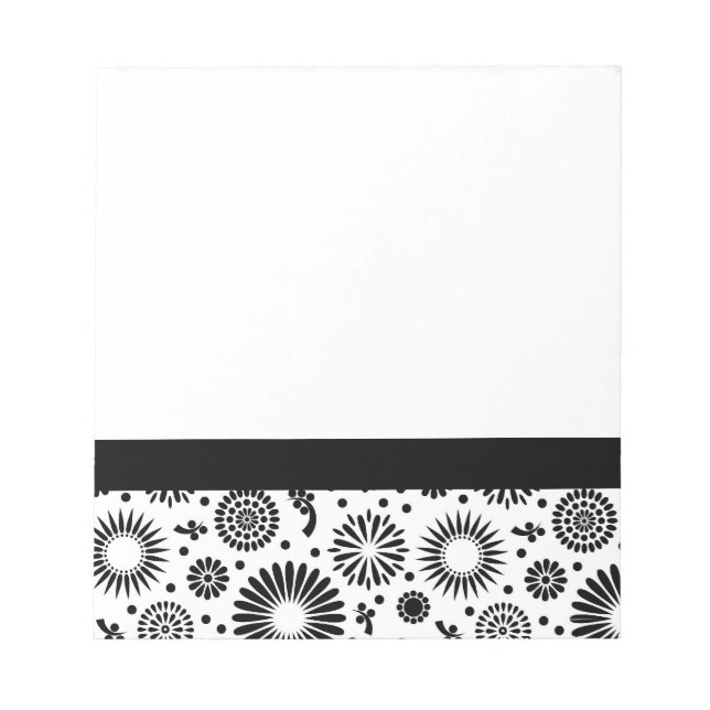 Boho flowers Black and White vector floral pattern Notepad (Front)