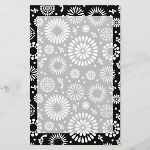 Boho flowers Black and White vector floral pattern Stationery