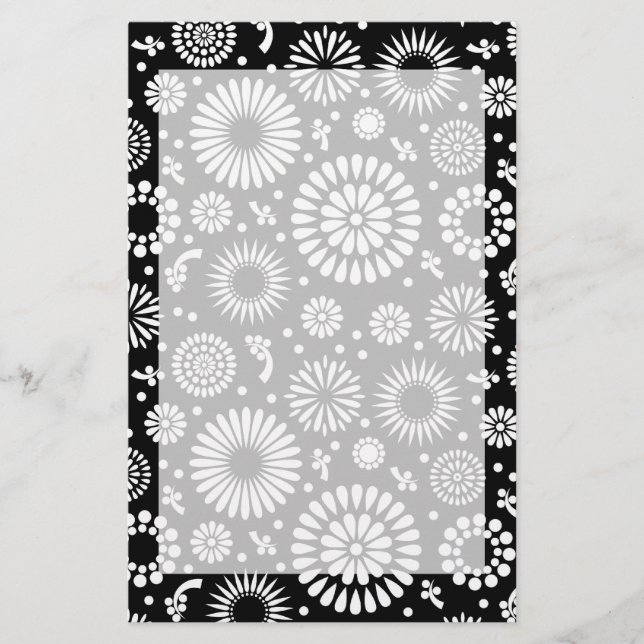 Boho flowers Black and White vector floral pattern Stationery (Front)