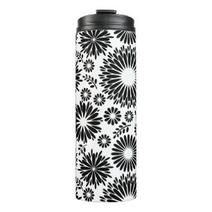 Boho flowers Black and White vector floral pattern Thermal Tumbler
