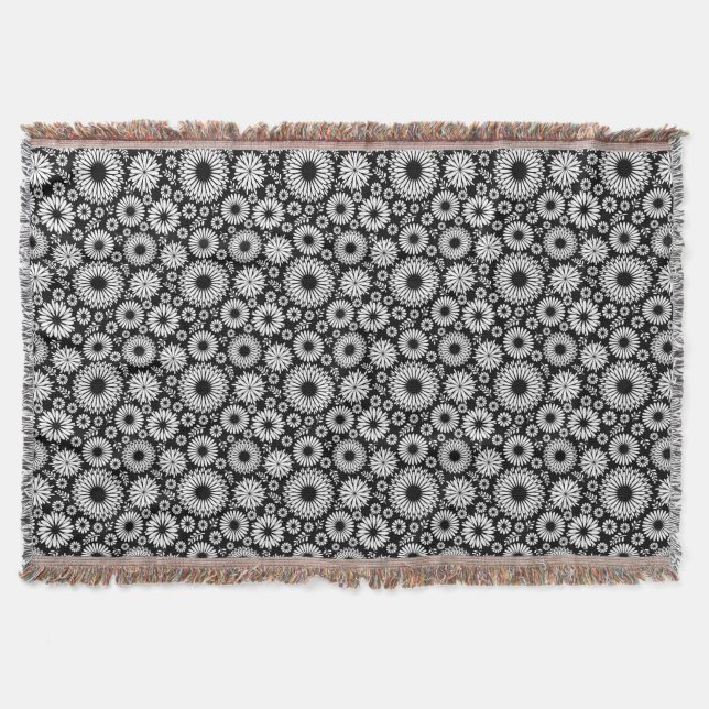 Boho flowers Black and White vector floral pattern Throw Blanket (Front)