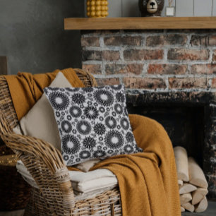 Boho flowers Black and White vector floral pattern Throw Pillow