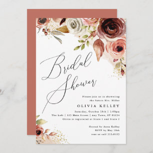 Boho Flowers Bridal Shower Earthy Watercolor Invitation