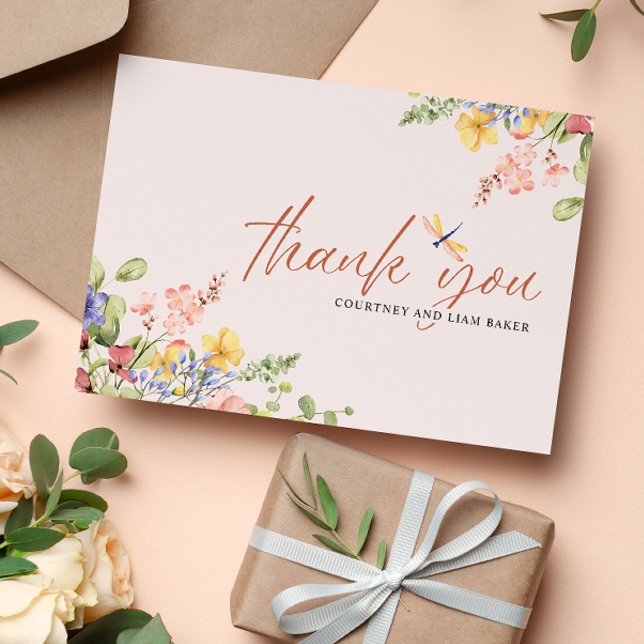 Boho Flowers Dragonfly Thank you wedding Card (Creator Uploaded)