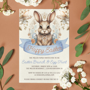 Boho Flowers Easter Bunny Brunch and Egg Hunt Invitation