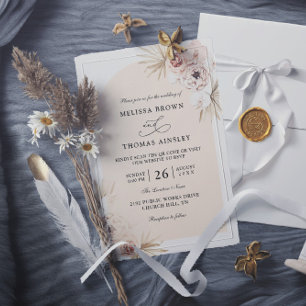Boho Flowers Elegant Modern Budget QR Code Wedding Invitation