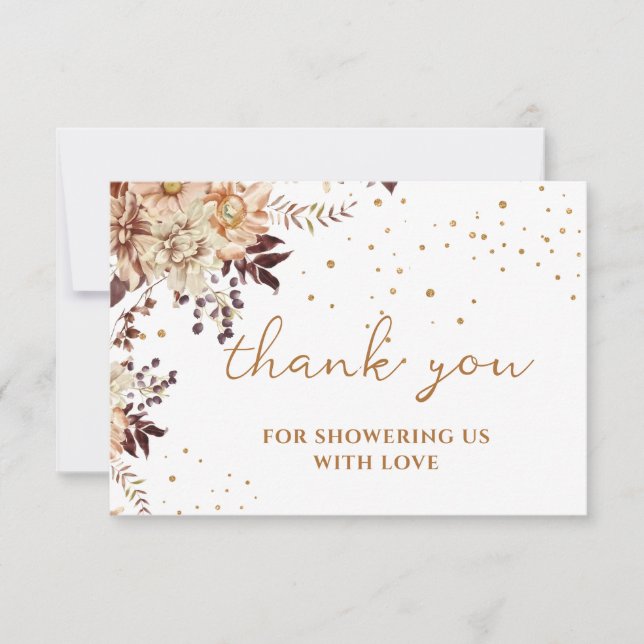 Boho Flowers fall bridal shower thank you card (Front)