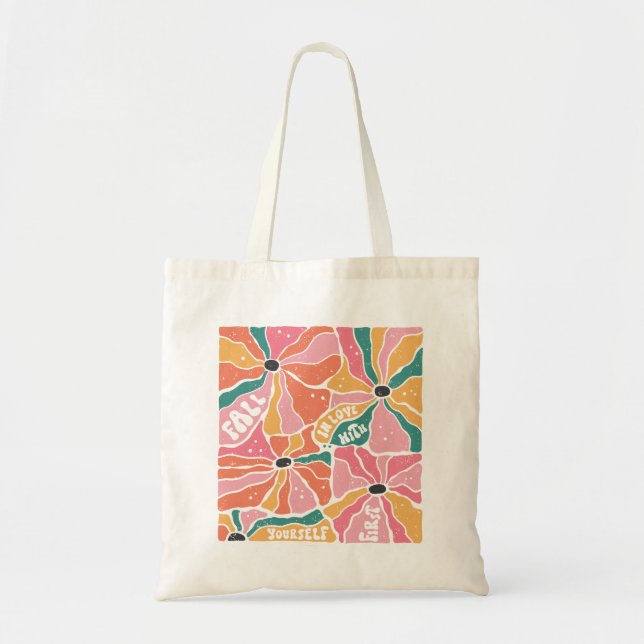 Boho Flowers Fall in Love with Yourself  Tote Bag (Front)