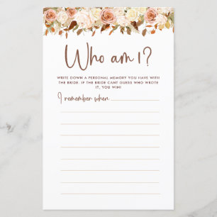 Boho Flowers Fall   Qui suis-je la carte de jeu