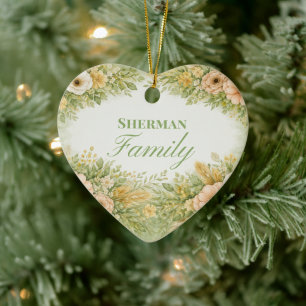 Boho Flowers Family Name Ceramic Ornament