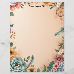 Boho Flowers Feathers and Dreamcatcher Letterhead