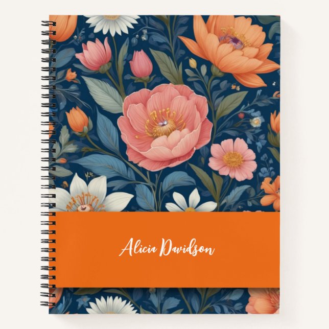 Boho Flowers Folklore Style Orange | your name Notebook (Front)