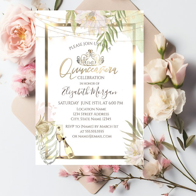 Boho Flowers Frame Wine Quinceanera Invitation (Creator Uploaded)