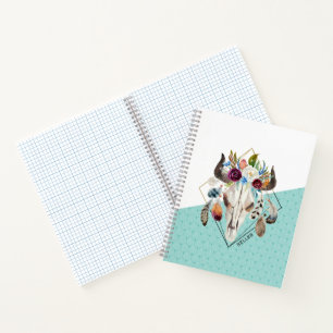Boho flowers geometric bull skull notebook