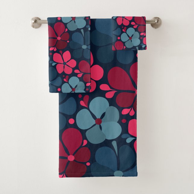 boho flowers in magenta blue bath towel set (Insitu)