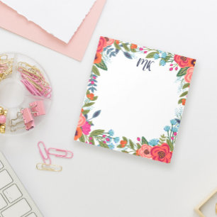Boho Flowers Monogrammed Notepad