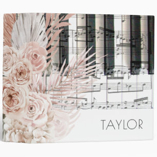 boho flowers music piano 3 ring binder