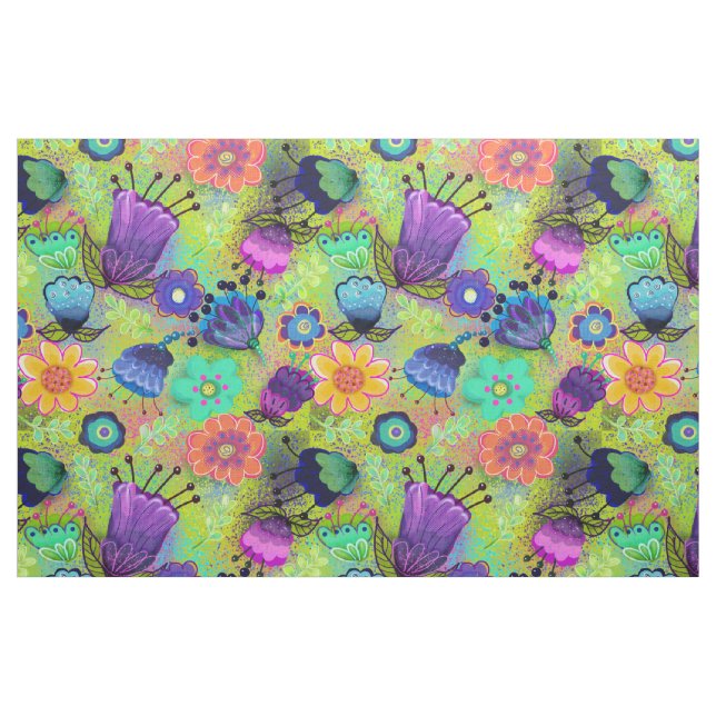 Boho Flowers on Peridot Green Fabric (Fat Quarter)