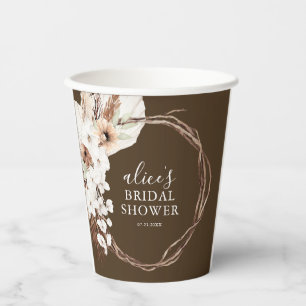 Boho Flowers Pampa Grass Botanical Bridal Shower Paper Cups