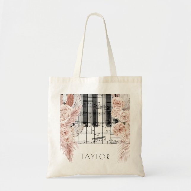 boho flowers pampas grass music name  tote bag (Front)