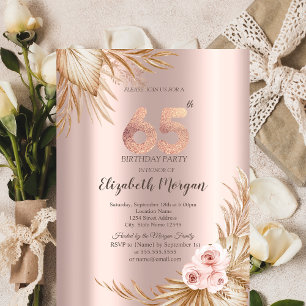  Boho Flowers Pampas Rose Gold 65th Birthday  Invitation
