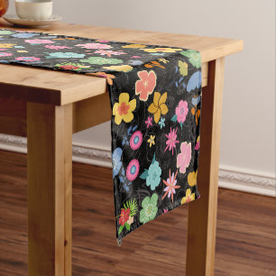 Boho Flowers Pattern B01.b Black BG Long Table Runner