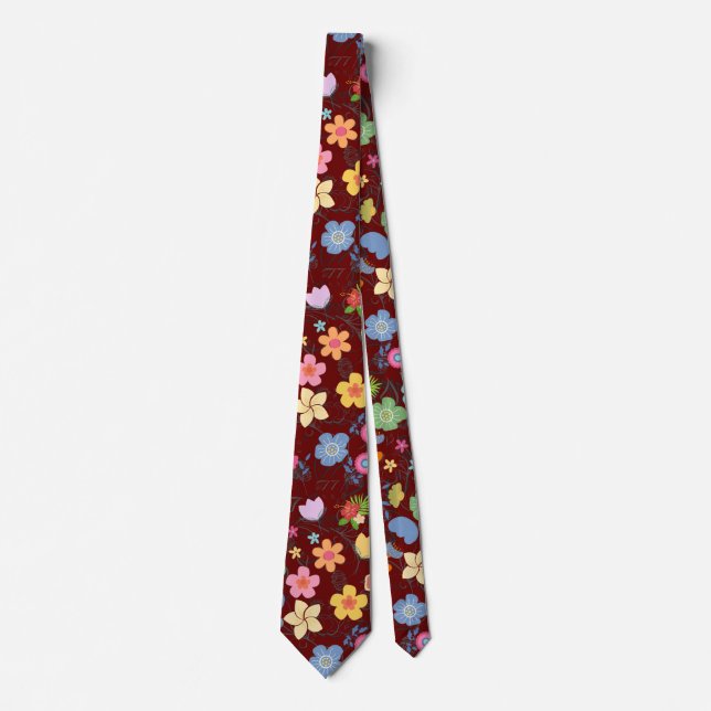 Boho Flowers Pattern B01.b DRed BG Tie (Front)
