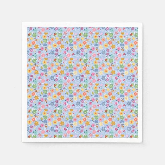 Boho Flowers Pattern B01.w Lblue BG Napkin (Front)