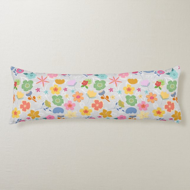 Boho Flowers Pattern B01.w LGrey BG Body Pillow (Front)