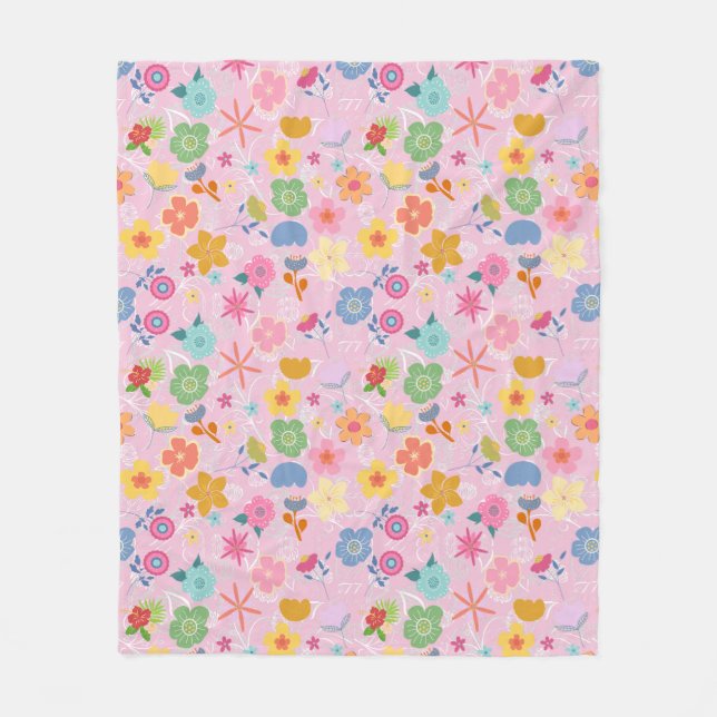 Boho Flowers Pattern B01.w LPink BG Fleece Blanket (Front)