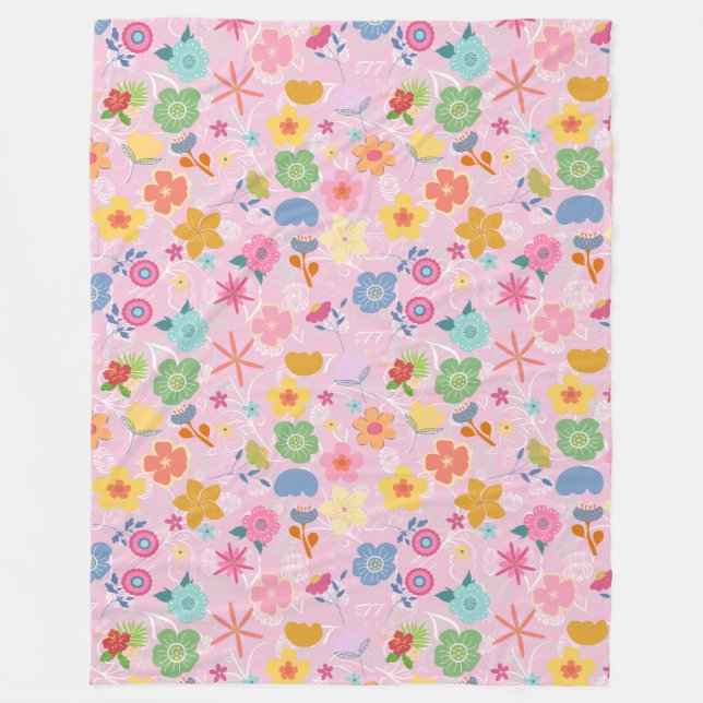 Boho Flowers Pattern B01.w LPink BG Fleece Blanket (Front)