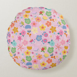 Boho Flowers Pattern B01.w LPink BG Round Pillow