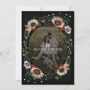 Boho Flowers Photo Black Save The Date