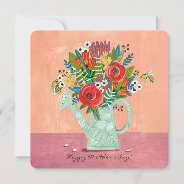 Boho Flowers pink illustration  Card (Front)