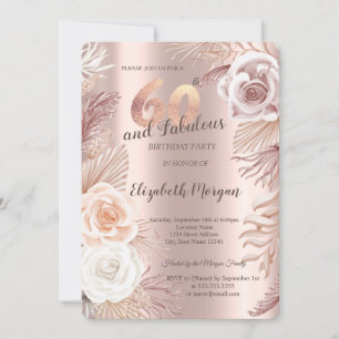 Boho Flowers Rose Gold 60th Birthday Invitation