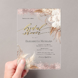 Boho Flowers Rose Gold Confetti Bridal Shower  Acrylic Invitations