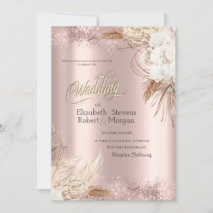 Boho Flowers Rose Gold Confetti Wedding  Invitation