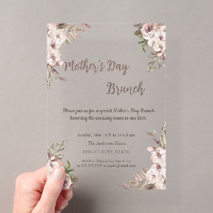 Boho Flowers Rose Gold Mother's Day Brunch Acrylic Invitations