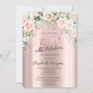Boho Flowers Roses Rose Gold 50th Birthday Invitation