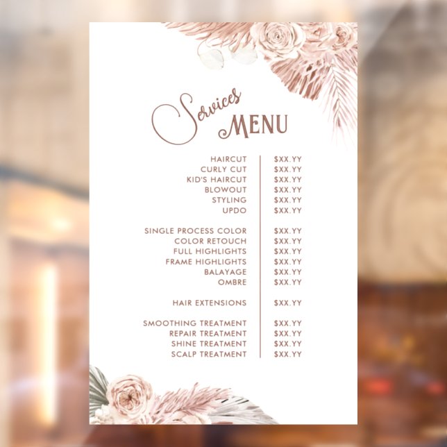 Boho Flowers Services Menu Window Cling (Sheet 2)