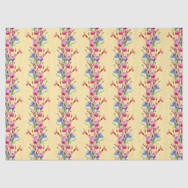 Boho Flowers & Stripes Pattern Floral Cute Yellow Tissue Paper (Front)