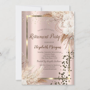 Boho Flowers Terracotta Confetti Retirement Invitation