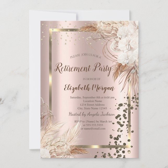 Boho Flowers Terracotta Confetti Retirement Invitation (Front)