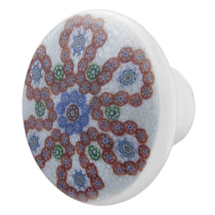 Boho Flowers Victorian Red Blue Ceramic Knob