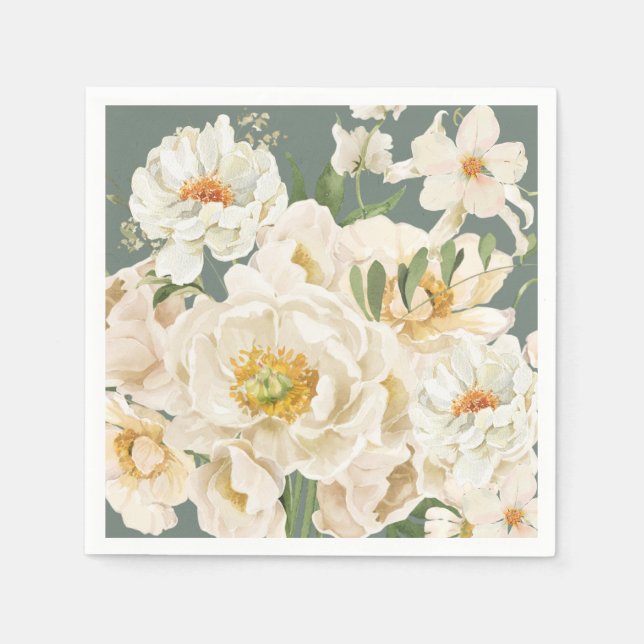 Boho flowers watercolor floral foliage Sage green Napkin (Front)