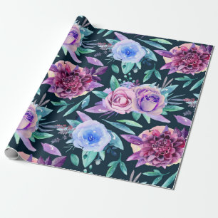 Boho flowers watercolor. Purple floral pattern Wrapping Paper
