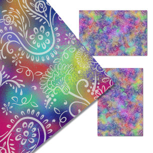 Boho Flowers White Line Art on Tie Dyed Look Tissue Paper