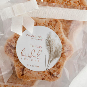 Boho Fluffy Pampas Grass Bridal Shower Thank You Classic Round Sticker