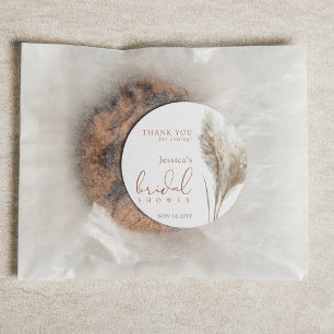 Boho Fluffy Pampas Grass Bridal Shower Thank You Classic Round Sticker
