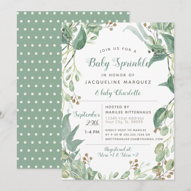 BOHO Foliage Eucalyptus Greenery Baby Sprinkle Invitation (Front/Back)